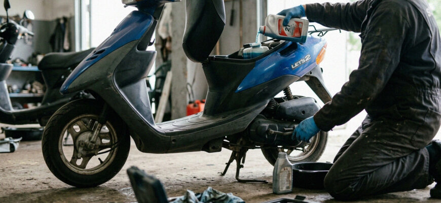 Иллюстрация к статье «Какое масло заливать в скутер Suzuki Let's 2: в 2Т двигатель и редуктор». Какое масло заливать в скутер Suzuki Let's 2: в 2Т двигатель и редуктор