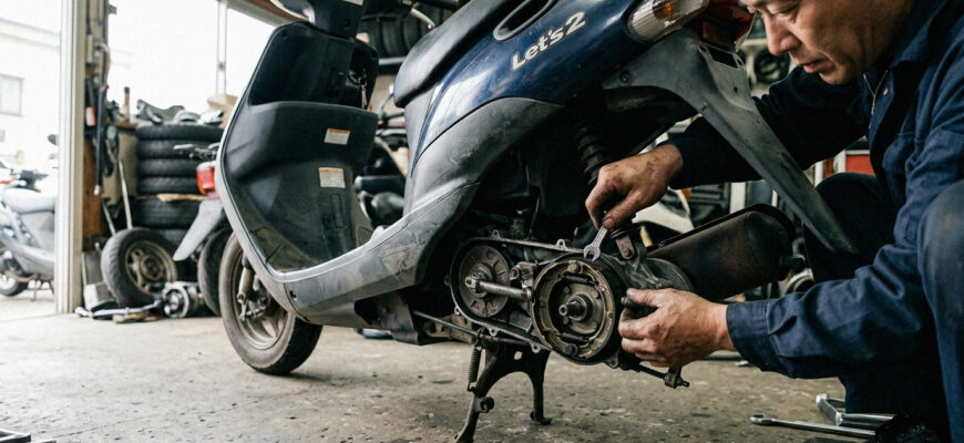 Иллюстрация к статье «Тормоза Suzuki Let’s 2: колодки и регулировка барабанов». Тормоза Suzuki Let’s 2: колодки и регулировка барабанов